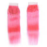 Beaudiva Pink Color Straight 3 Bundles With Lace Closure 100% Human Hair Bundles