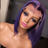 Beaudiva Bob Wig Straight  13X4X1 Lace Front Wig Human Hair Wig Purple Color