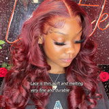 【Barbie】TK47 : Burgundy Red Wine Body Wave 13X4 Lace Frontal Wig Wave Human Hair Lace Wigs