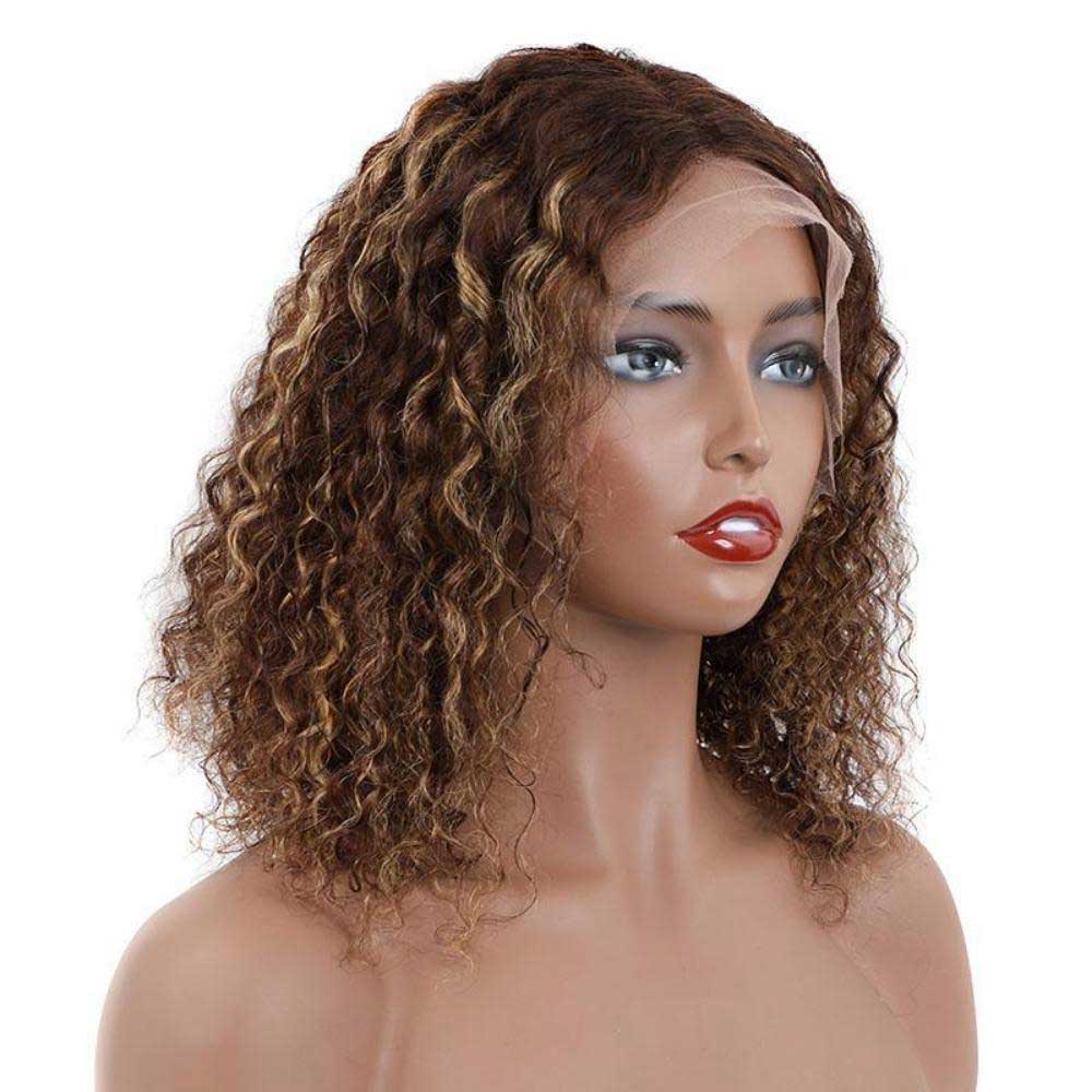 Beaudiva Highlight Kinky Curly 13x1 T Lace Front Human Hair Wigs 150 Density Bob Wig Glueless Wig