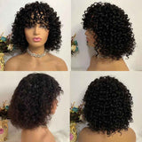 【Visa】TK45:Kinky Curly Human Hair Wigs with Bangs 150% Density Glueless Machine Made Bang Wigs for Women Beaudiva