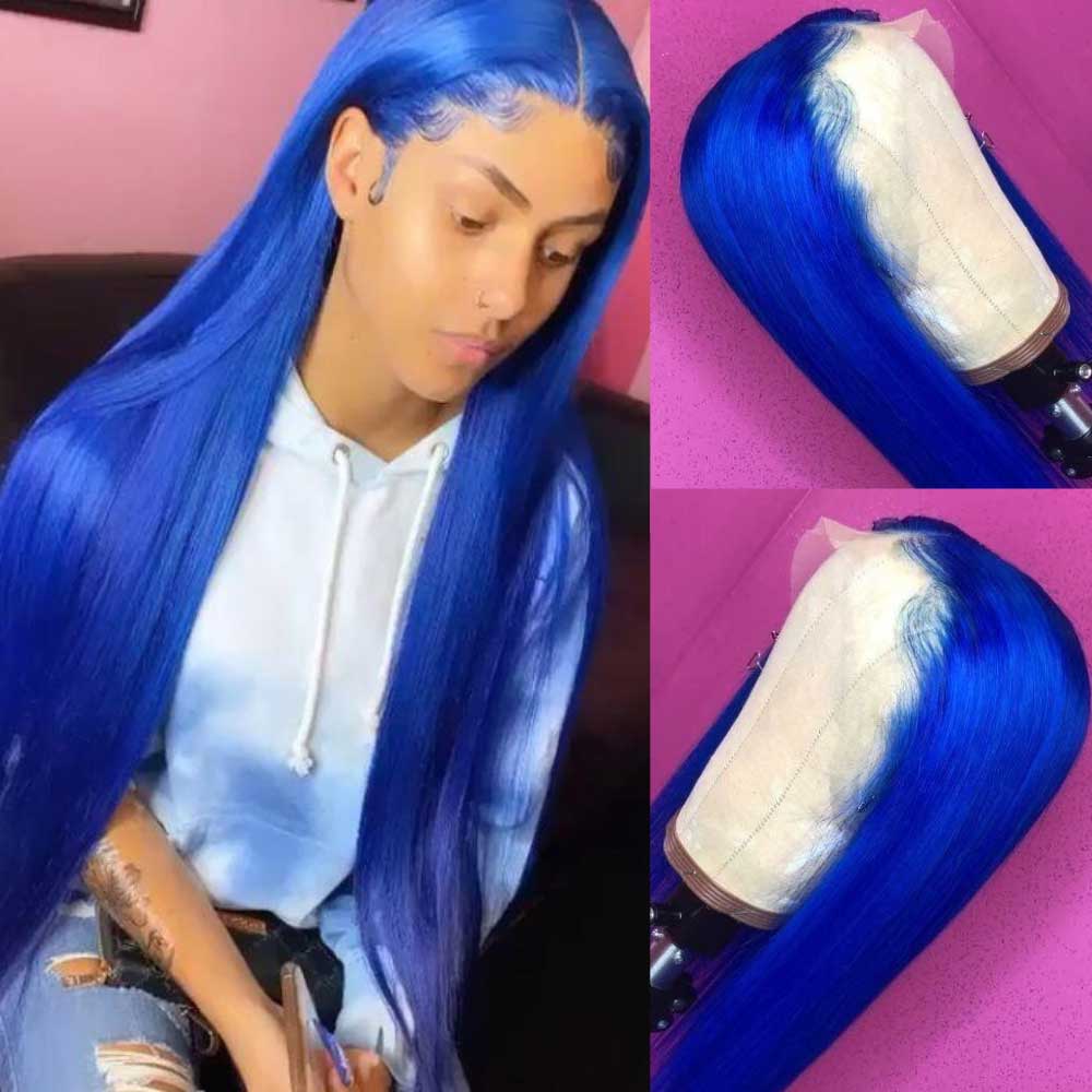Beaudiva Shining Blue Straight Lace Frontal Wig Pre Plucked 150%  Human Hair Wig