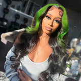 Beaudiva Body Wave Green Skunk Stripe 4X4 Lace Closure Wig Human Hair Wig