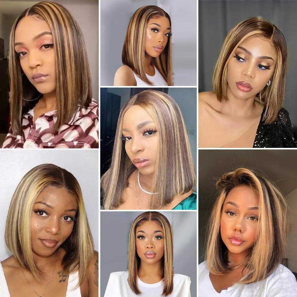 Tiktok Beaudiva Straight 13X4 Lace Front Bob Wig Highlight Lace Wig Human Hair Wigs