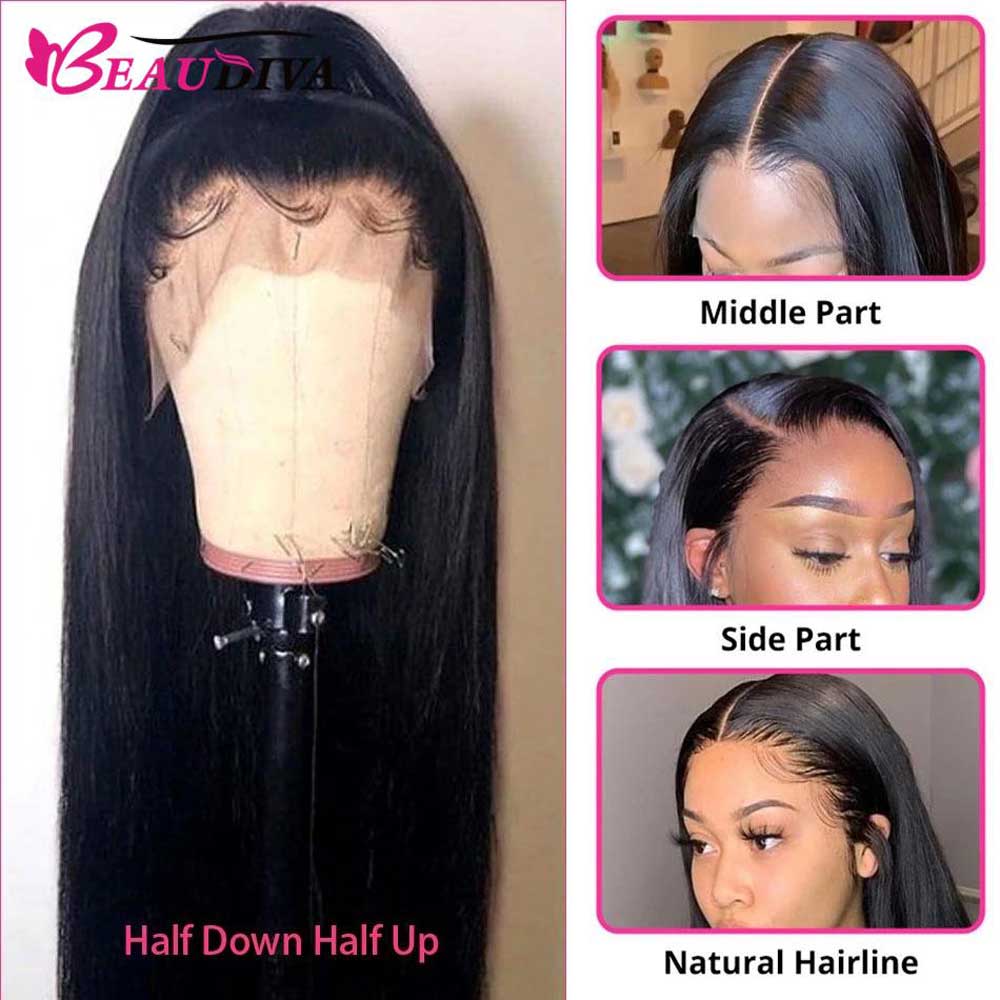Beaudiva Bone Straight Lace Front Human Hair Wigs 13X1 Hairline Full Glueless Wig