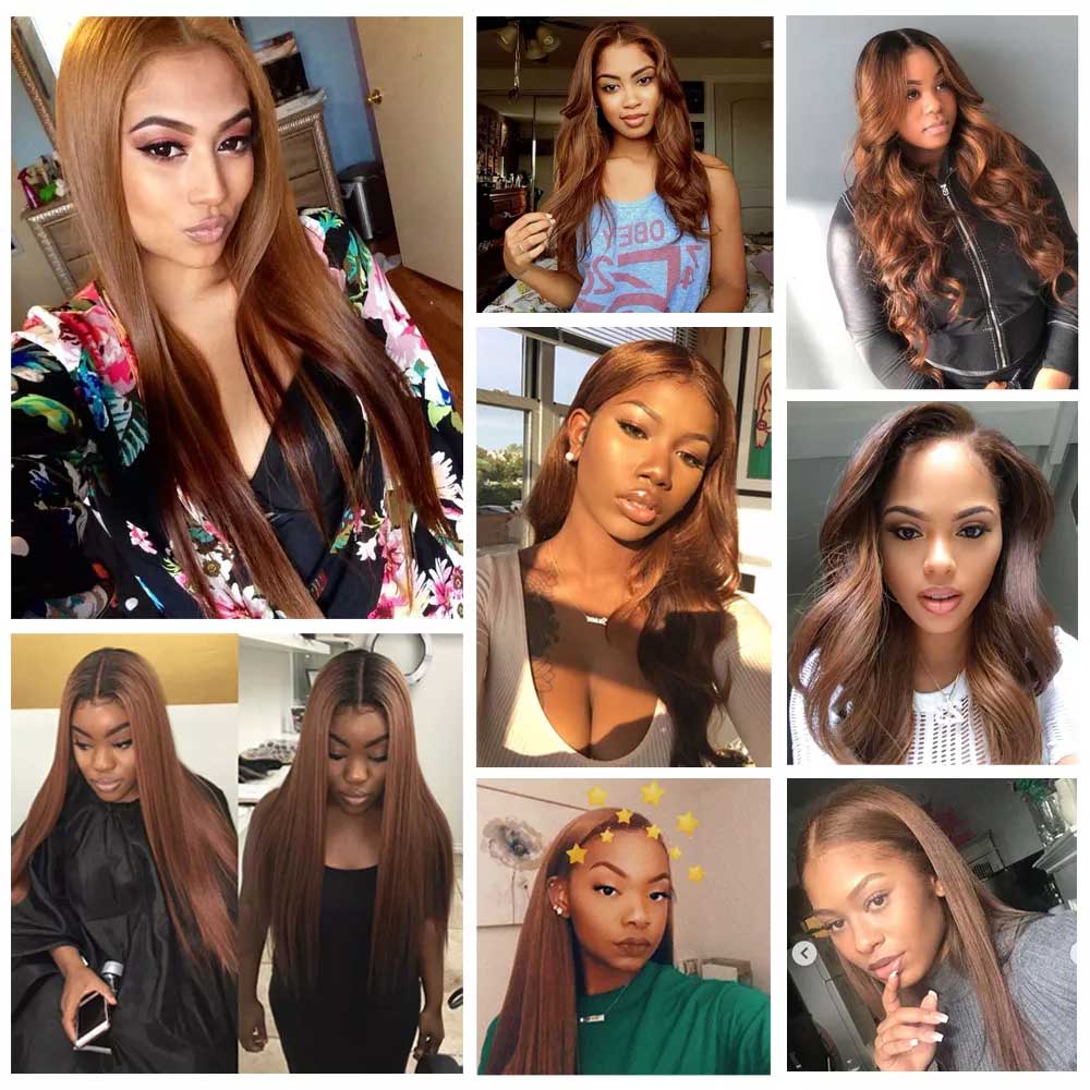 Beaudiva #4 Brown Straight 3 Bundles With Frontal Pre Colored 100% Human Hair