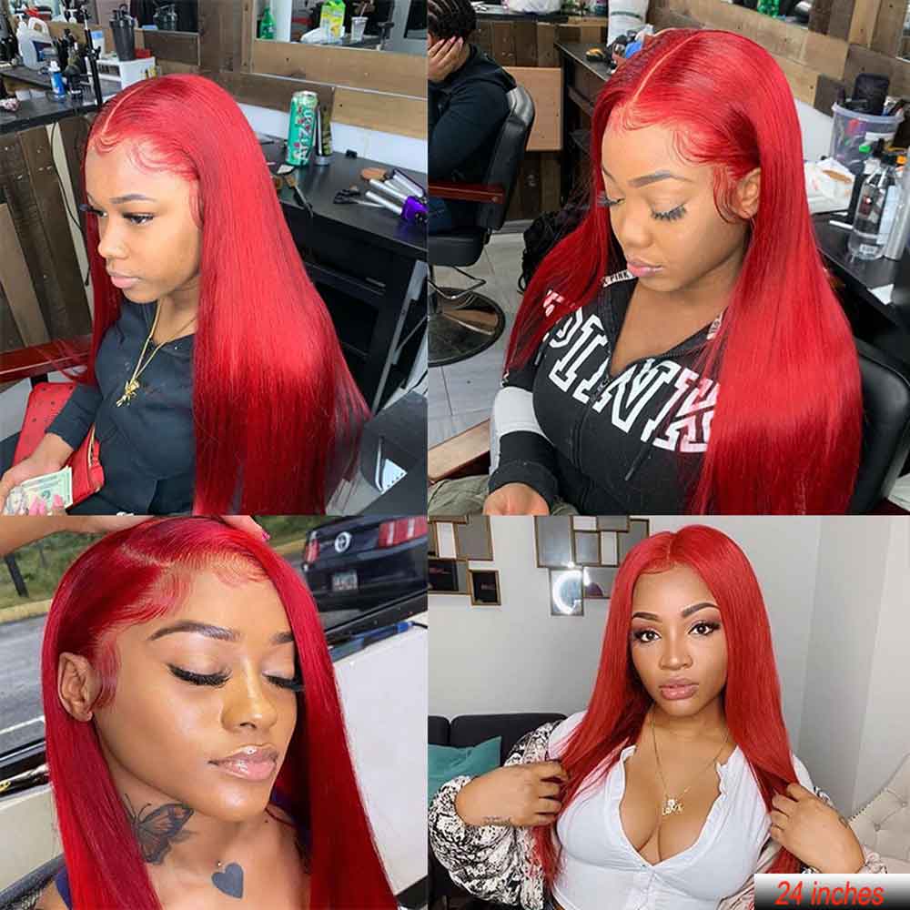 Beaudiva Red Color Straight 3 Bundles With Lace Closure 100% Human Hair Bundles With Closure