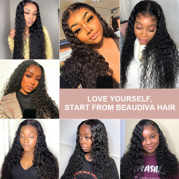 Beaudiva Kinky Curly Human Hair Wigs 4X4 Invisible Lace Closure Wig Lace Wig
