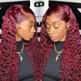 【Mary】TK49 : 99J Burgundy Colored Kinky Curly 4X4 Lace Closure Wig Human Hair Wig