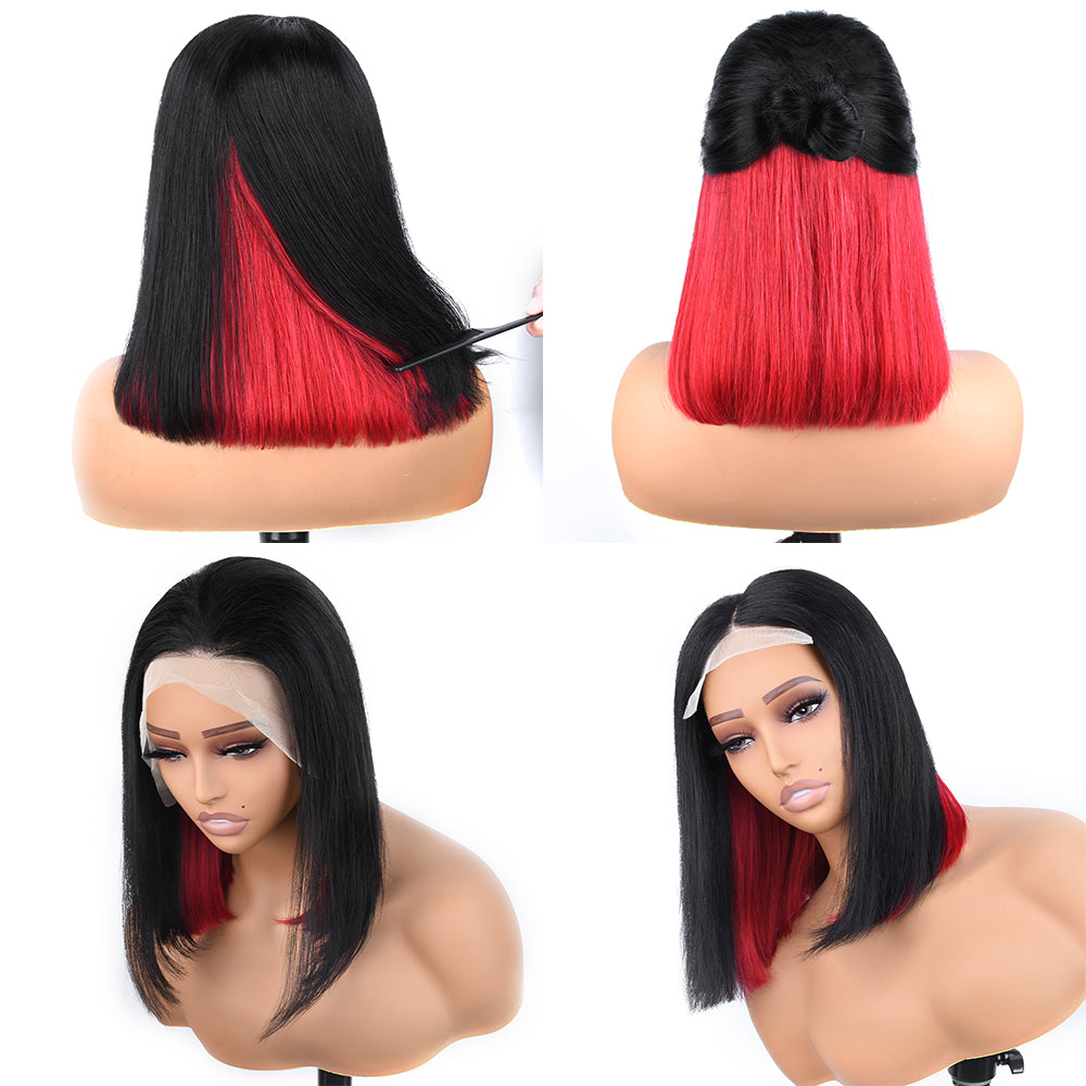 【Peeka】TK26: Peekaboo Highlight With Colored Short Bob Wig 5X5 Lace Closure Human Hair Wig
