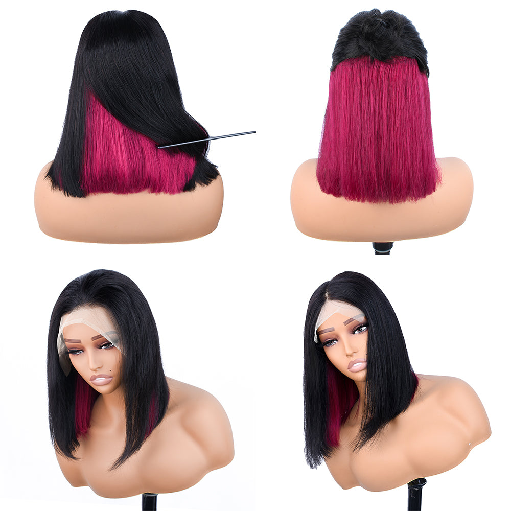 【Fanny】TK25: Peekaboo Highlight Colored Bob Wig 13X4 Lace Front Human Hair Wigs