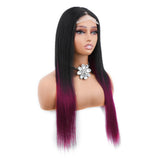 【Maroon】TB Burgundy Bone Straight Lace Closure Wig Ombre Red Wine Color Human Hair Wigs 4X4 Transparent Lace