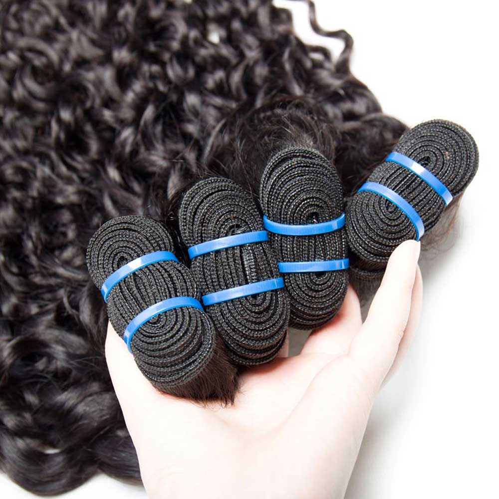 Beaudiva Easy to Install Water Wave Human Hair Weaves 3 Bundles With Ear to Ear Lace Frontal