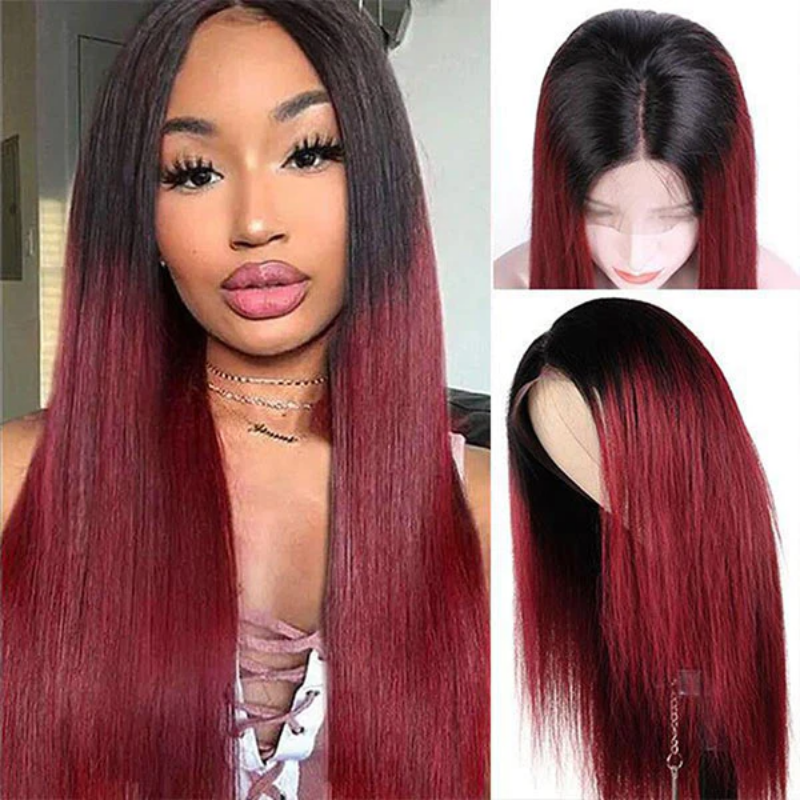 Maroon TB Burgundy Bone Straight Lace Closure Wig Ombre Red Wine