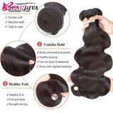 Beaudiva Body Wave 3 Bundles with Lace Frontal 100% Real Human Hair
