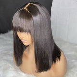 【Julia】TK56 : Glueless Human Hair Wig With Bang 4X4 Lace Closure Wig With Bang
