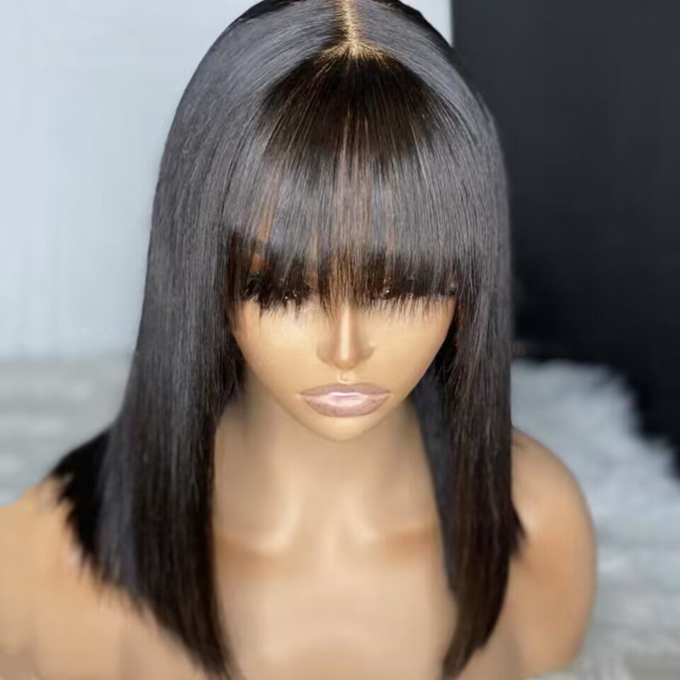 【Julia】TK56 : Glueless Human Hair Wig With Bang 4X4 Lace Closure Wig With Bang