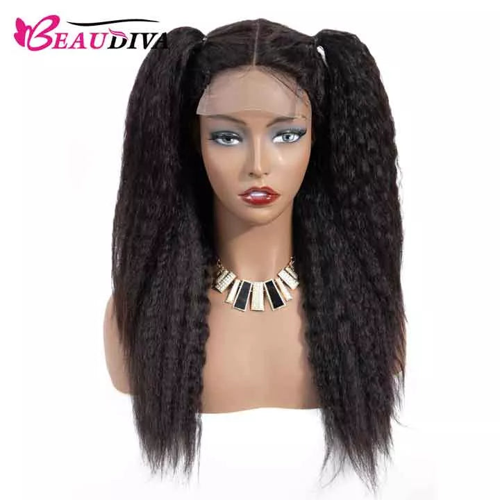 Beaudiva 100% Unprocessed Human Hair Kinky Straight 5x5 Lace Closure Wig