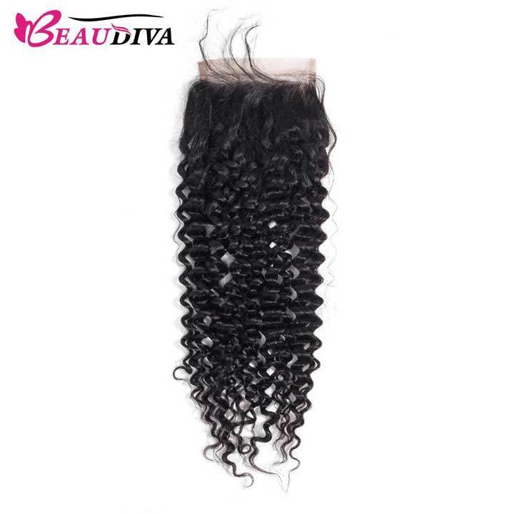 Beaudiva 10A Affordable Jerry Curly Human Hair Weaves 4 Bundles With Lace Closure 100% Human Hair Bundles