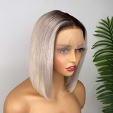 【Ella】Ombre Pink Short Bob Wig Brazilian Human Hair Ombre Grey/Pure Burgundy/Pure Green Bob Wigs 13X4X1 and 4X4X1 T Part Lace Wig