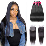 Beaudiva Straight Human Hair 3 Bundles With 5X5 Lace Closure