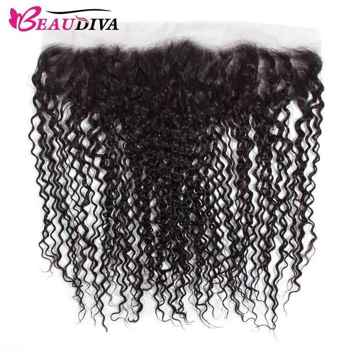 Beaudiva Kinky Curly 100% Virgin Remy Human Hair 3 Bundles With Lace Frontal