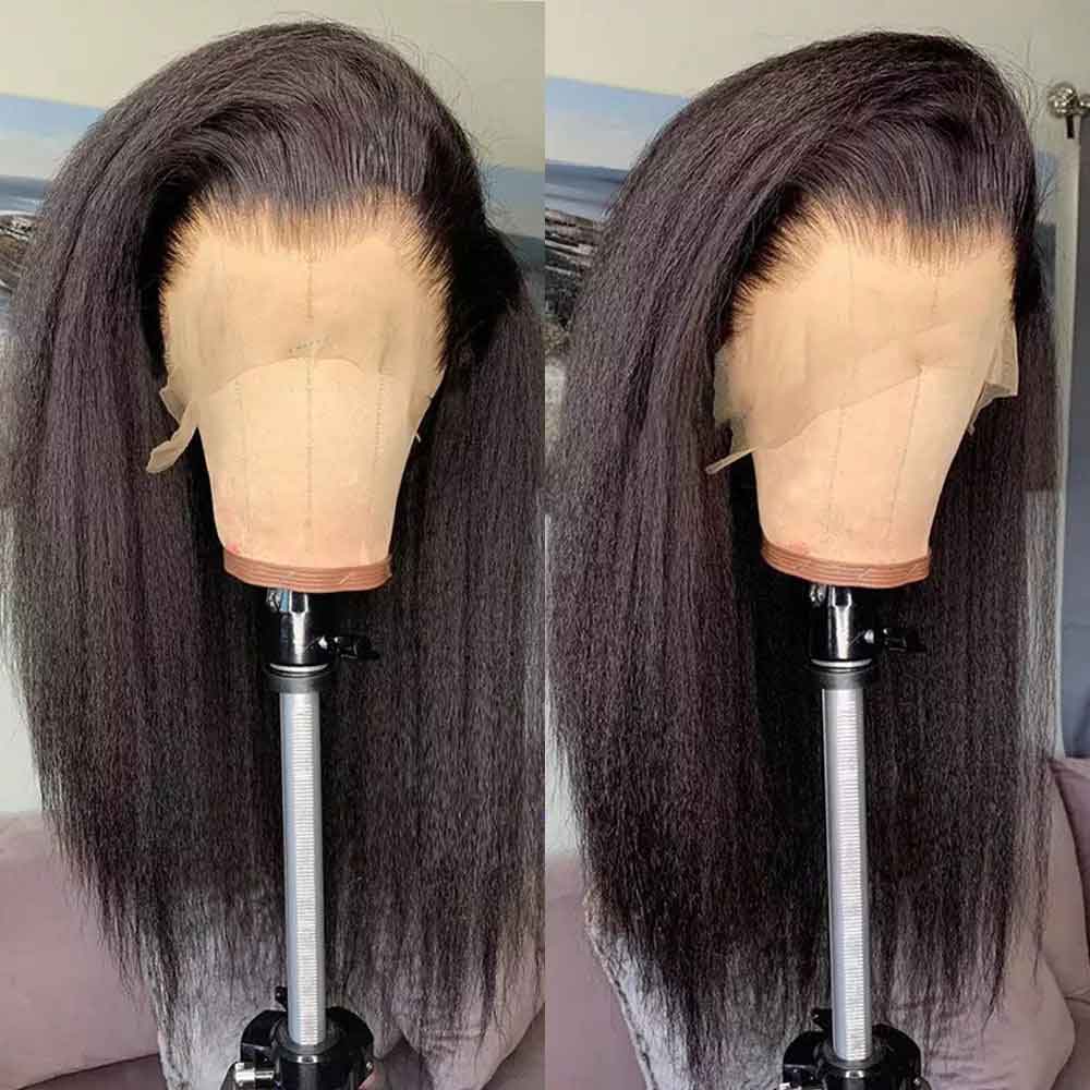 Beaudiva Kinky Straight Pre-Plucked Human Hair Wigs T Part Lace Front Wig Transparent Lace With Baby Hair