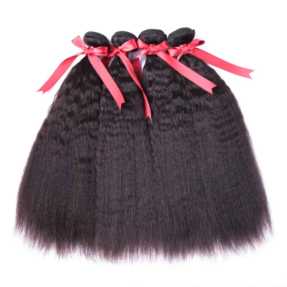Beaudiva Kinky Straight Human Hair 4 Bundles with Lace Frontal Hair