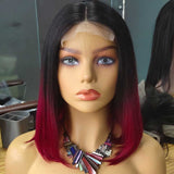 Tiktok Beaudiva Straight TB Burg Ombre Colored Lace Closure Short Bob Human Hair Wig