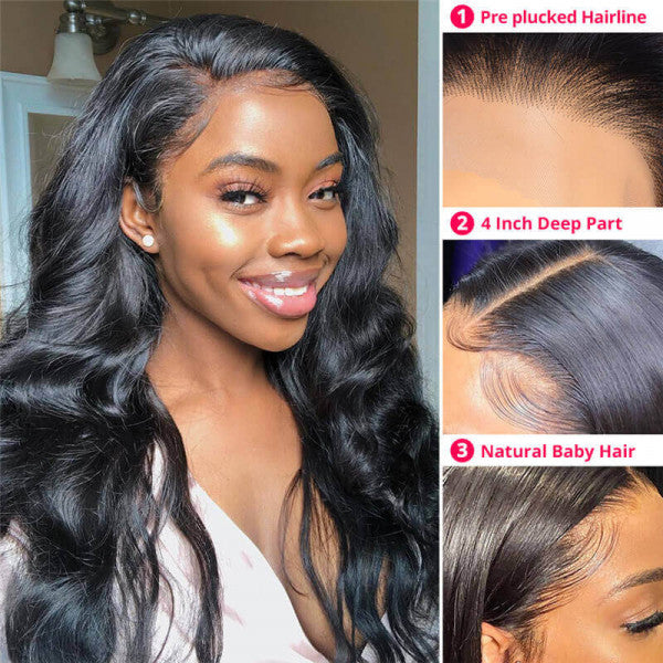 Beaudiva Body Wave Lace Closure Wig 100% Remy Human Hair Wigs 4x4 Lace Wig Pre-Plucked Baby Hair