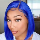 Beaudiva Lace Front Wig  Straight Bob Wig 13X4X1 Lace  Human Hair Wig Blue Color