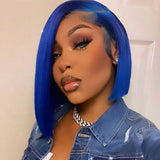 Beaudiva Lace Front Wig  Straight Bob Wig 13X4X1 Lace  Human Hair Wig Blue Color