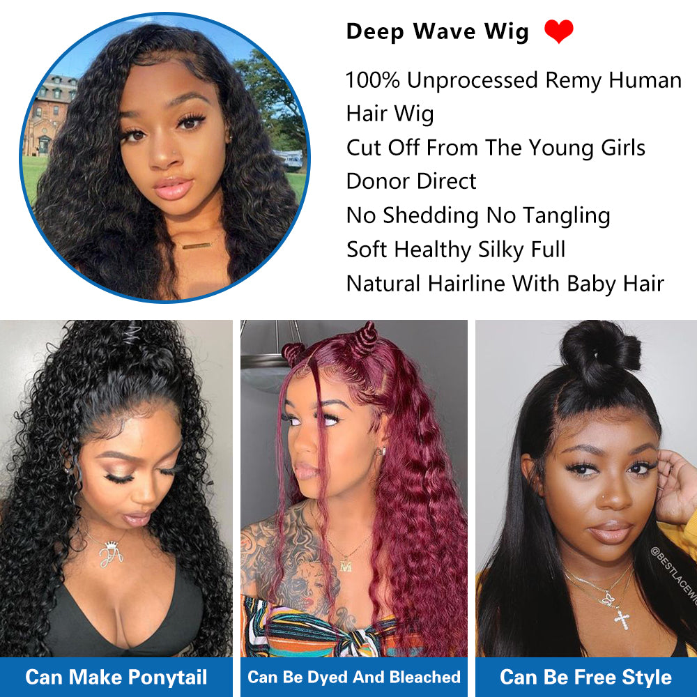 Beaudiva Deep Wave Human Hair Wigs Closure Wig  5x5 Lace Wig Pre Plucked Baby Hair