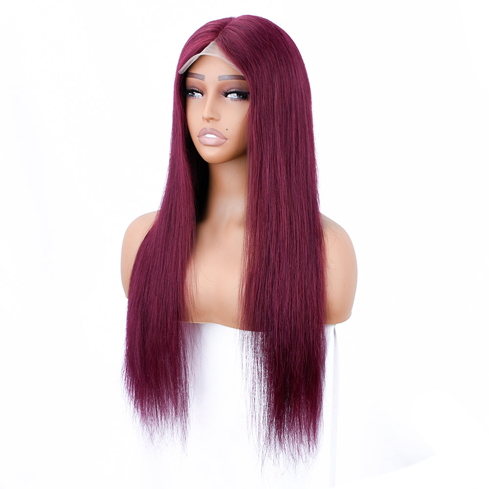 【Jane】TK22 : Glueless 99J 4X4 Lace Closure Wig Straight Human Hair Wigs Plucked Baby Hair