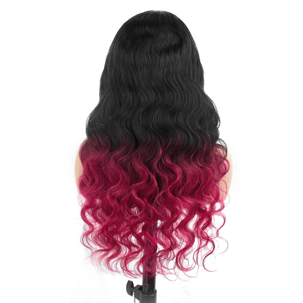 【Bella】Ombre 99J Colored Body Wave Lace Closure Wig 4X4 Lace Closure Human Hair Wigs