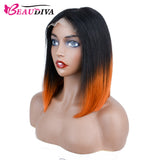 【Olivia】TK24 : Glueless 4X4X1 Lace Closure Ombre Color Bob Wig Human Hair Wig Straight Bob Short Wig T1B/27 Color