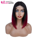 【Olivia】TK24 : Glueless 4X4X1 Lace Closure Ombre Color Bob Wig Human Hair Wig Straight Bob Short Wig T1B/27 Color