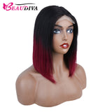 【Ruby】Short Straight Ombre Burgundy Color Human Hair Wigs Short Bob Cut Wig With 4X4X1 T Part Lace