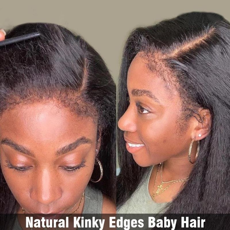 【April】4C Curly Edge Baby Hair Kinky Straight 13x4 Full Lace Frontal Wig With 200% Full Density