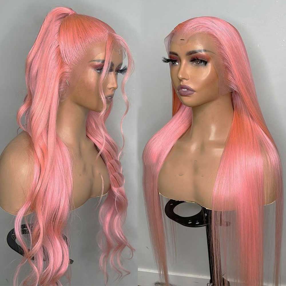 Beaudiva Pink Straight Lace Frontal Wig Human Hair Wig