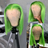 Beaudiva Neo Green Short Bob Lace Front Wig Straight Human Hair Wigs