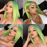 Beaudiva Neo Green Short Bob Lace Front Wig Straight Human Hair Wigs