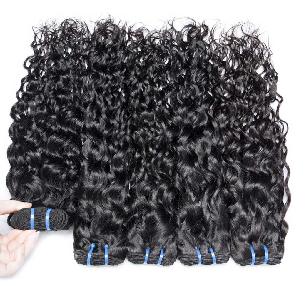 Beaudiva Easy to Install Water Wave Human Hair Weaves 3 Bundles With Ear to Ear Lace Frontal