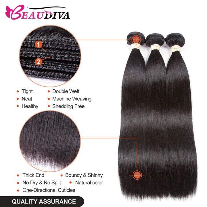Beaudiva Straight Hair 3 Bundles with Frontal Human Hair