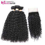 Beaudiva Curly 3 Bundles with Lace Closure 10A Human Hair Bundles Brazilian Hair Weaves