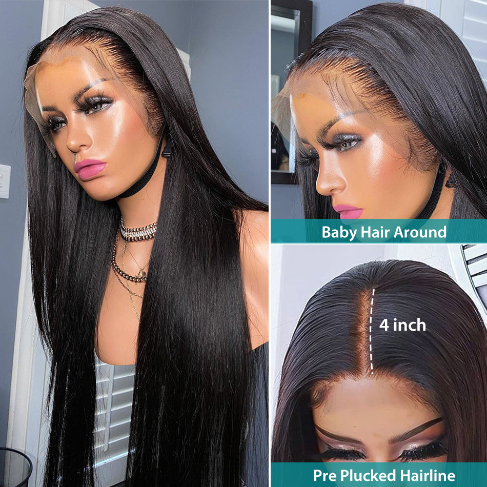 Beaudiva Straight Human Hair Wigs 13x4 Lace Front Wig Transparent Lace Wigs Pre Plucked Pre Bleached With Baby Hair
